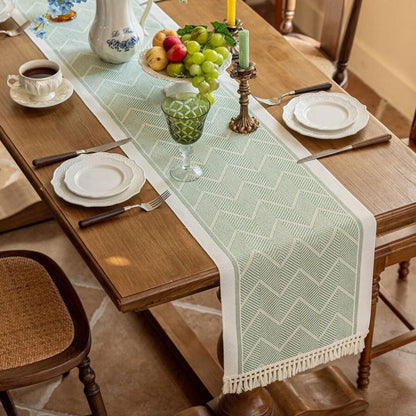 Woven Zigzag Table Runner with Fringed Ends