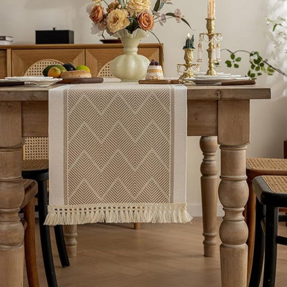 Woven Zigzag Table Runner with Fringed Ends