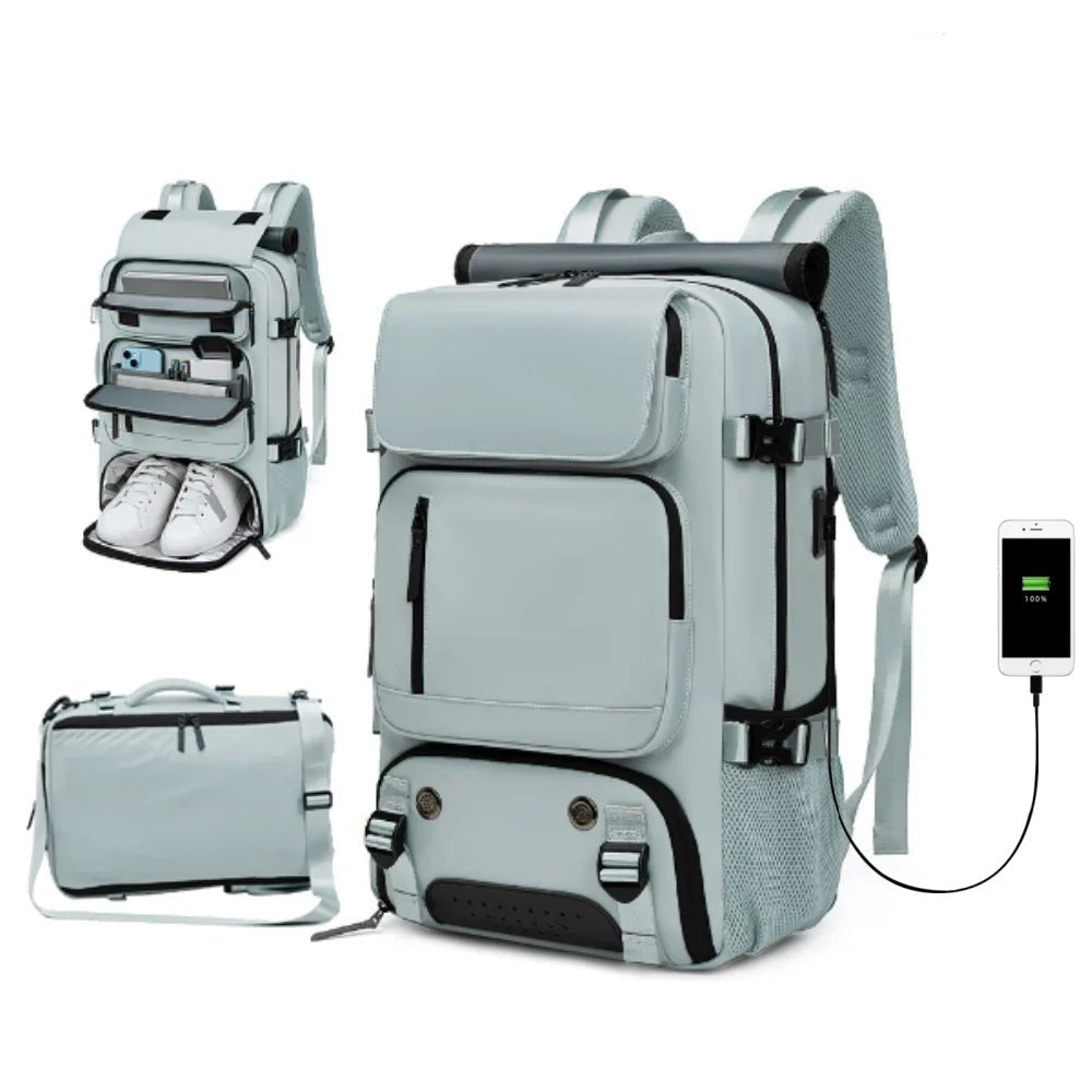 Waterproof Travel Backpack with USB Charging Port and Shoe Compartment