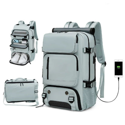 Waterproof Travel Backpack with USB Charging Port and Shoe Compartment