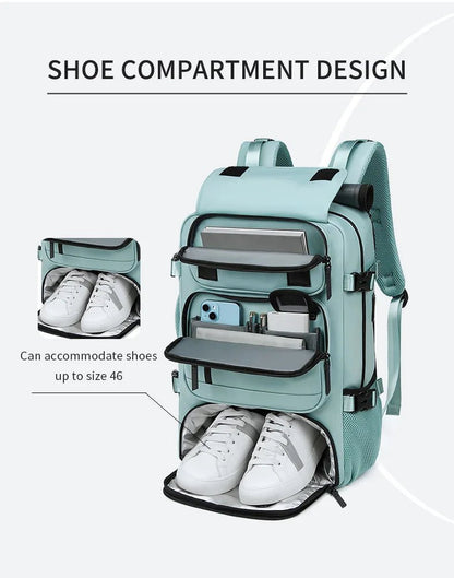 Waterproof Travel Backpack with USB Charging Port and Shoe Compartment