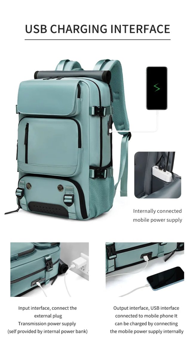 Waterproof Travel Backpack with USB Charging Port and Shoe Compartment